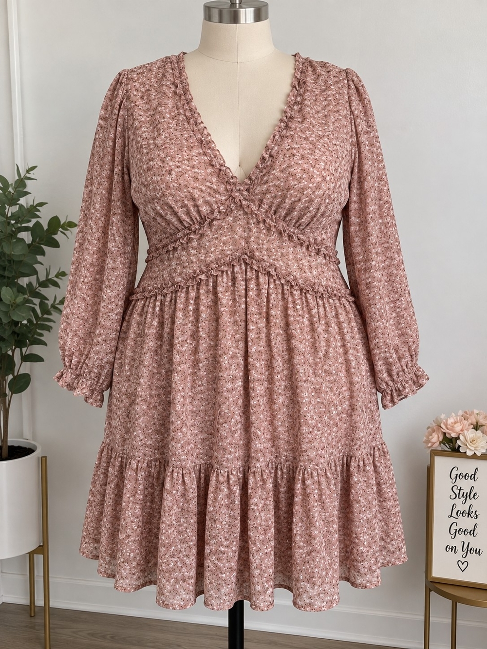 Smocked V-Neck Maxi Dress in Dusty Rose Floral